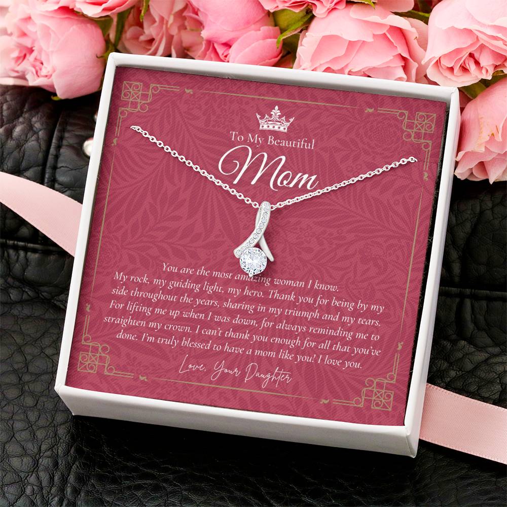To My Beautiful Mom Necklace  Badass Mom Gift  Mother’S Day Gift  Birthday Gift  Gift From Daughter On Wedding Day 4 Alluring Beauty Necklace