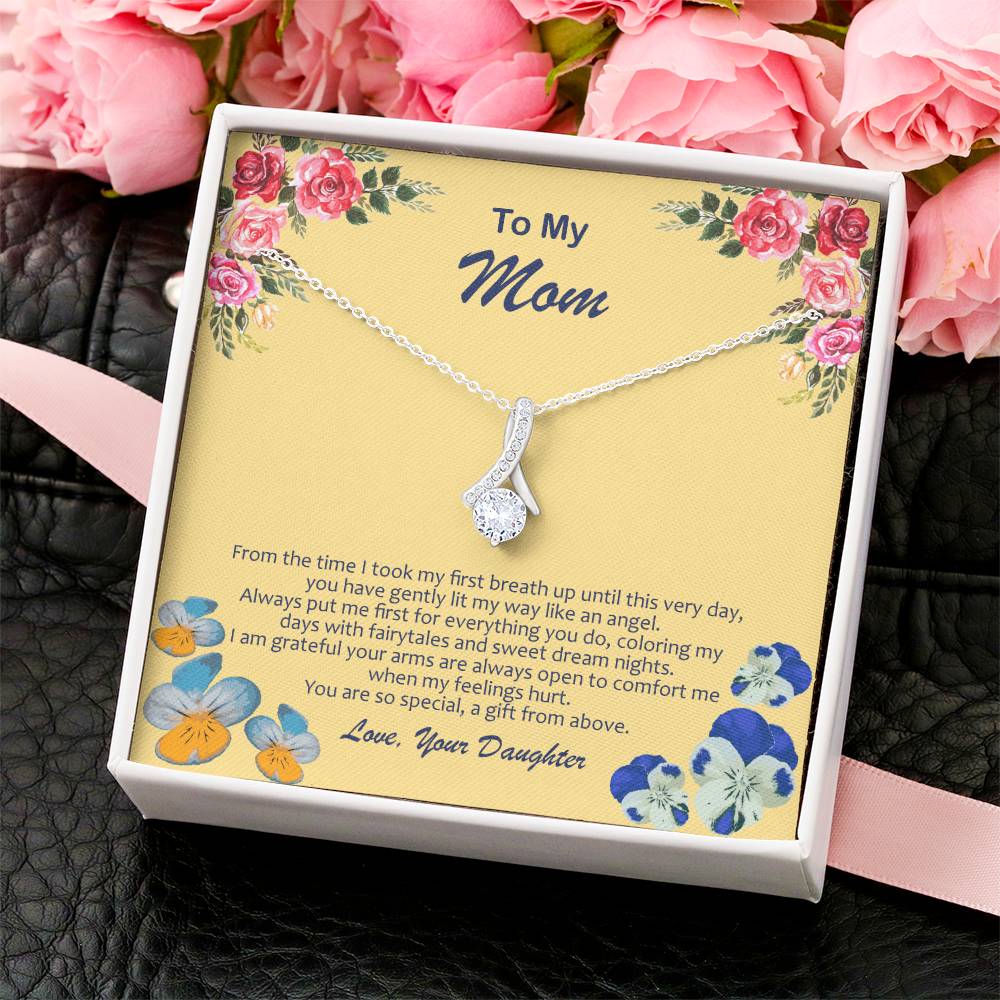 Ribbon Pendant Necklace With My Mom Is My Angel Card Alluring Beauty Necklace