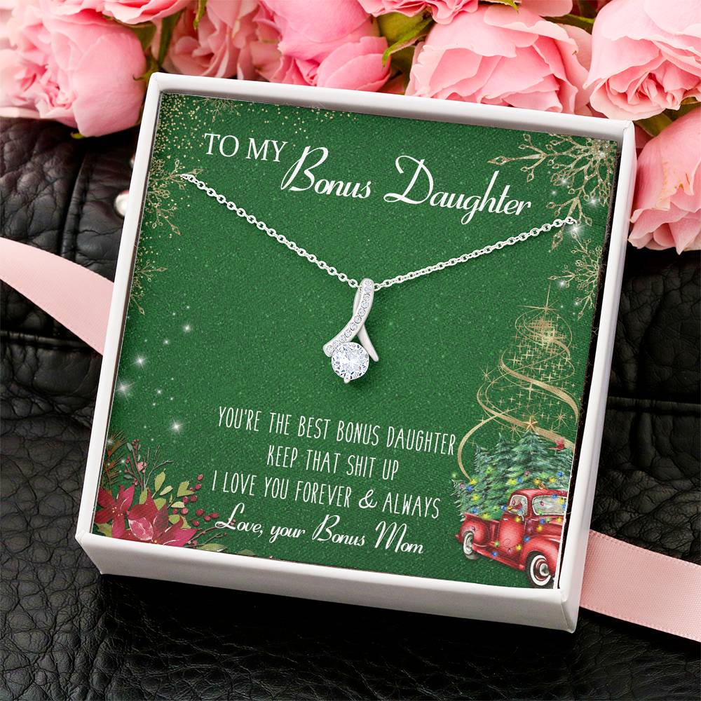 To My Bonus Daughter Christmas Gift - Bonus Daughter Alluring Beauty Necklace - Step Daughter Gift Alluring Beauty Necklace