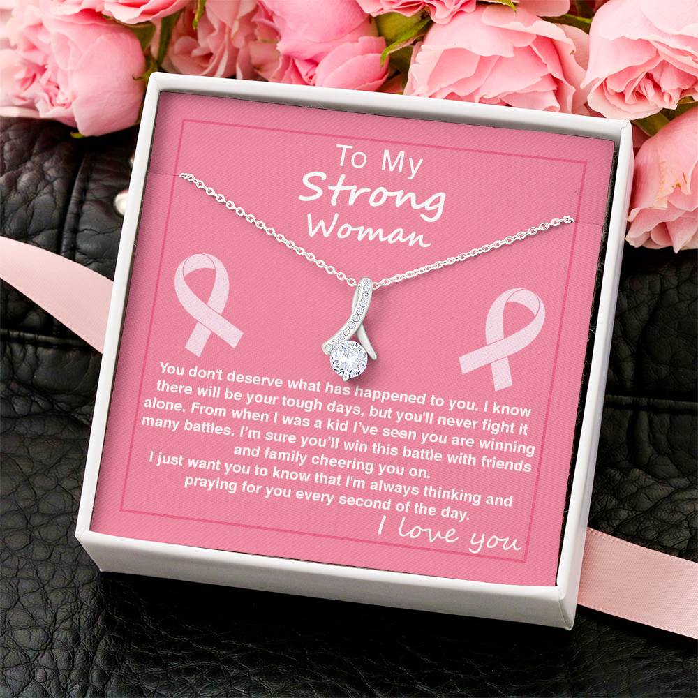 Ribbon Pendant Necklace With Strong Woman Will Win This Battle Message Cardgift For Mother Alluring Beauty Necklace