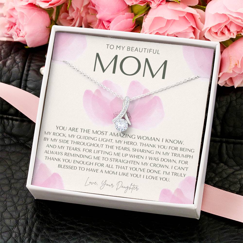 To My Beautiful Mom Necklace  Badass Mom Gift  Mother's Day Gift  Daughter To Mom Gift  Gift From Daughter To Mom On Wedding Day Alluring Beauty Necklace