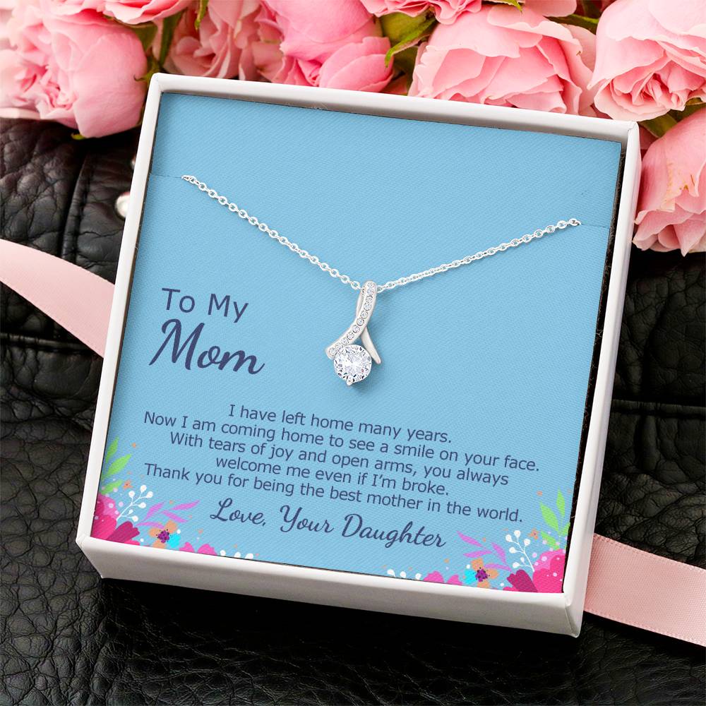 Ribbon Pendant Necklace With Coming Home To Meet Mother Card Alluring Beauty Necklace