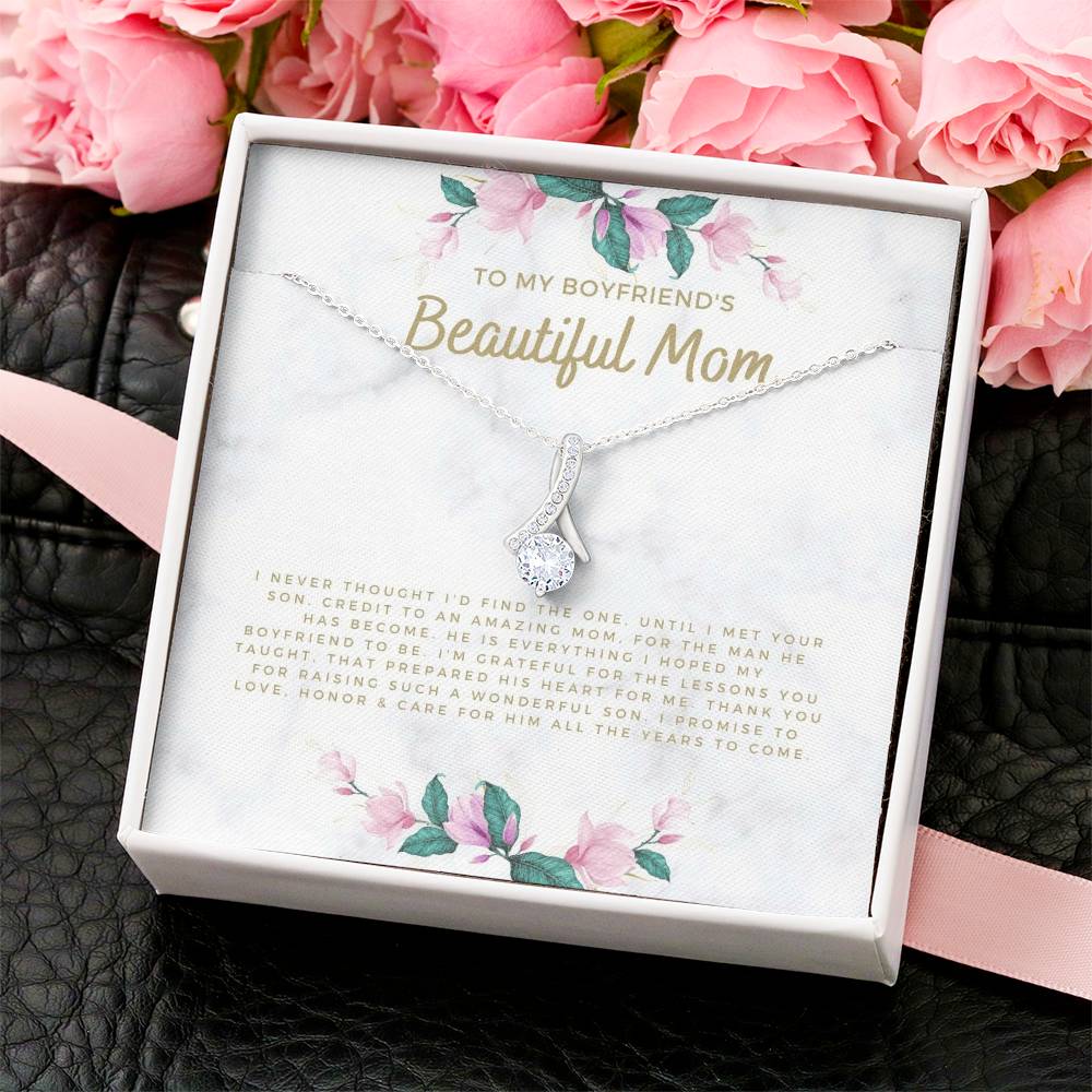 To My Boyfriend's Mom Ribbon Necklace - Christmas Gift For Boyfriends Mom Pendant Necklace Mothers Day Gift For Boyfriends Alluring Beauty Necklace