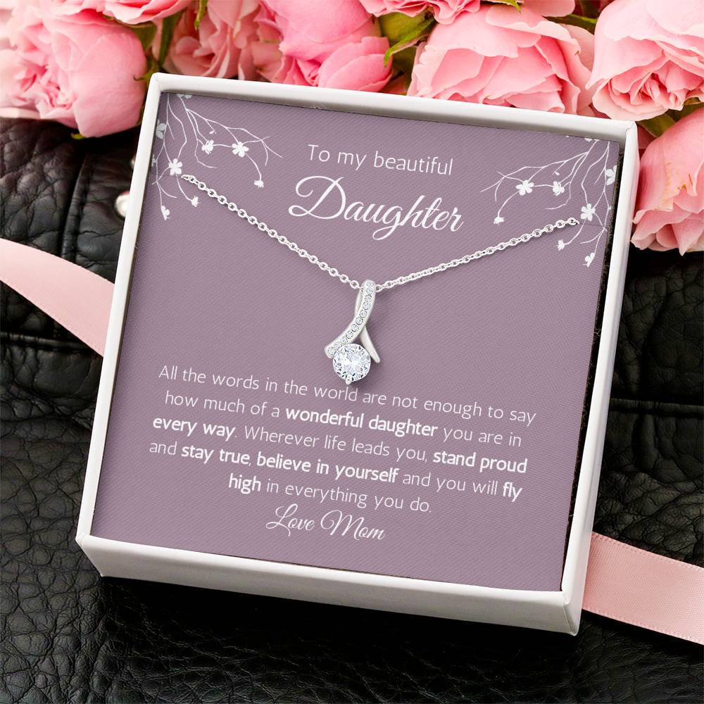 Mom To Daughter - 14K White Gold Cubic Zirconia Necklace Alluring Beauty Necklace