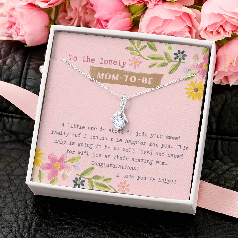 Mom To Be Ribbon Drop Necklace  Pink Floral Baby Shower Alluring Beauty Necklace