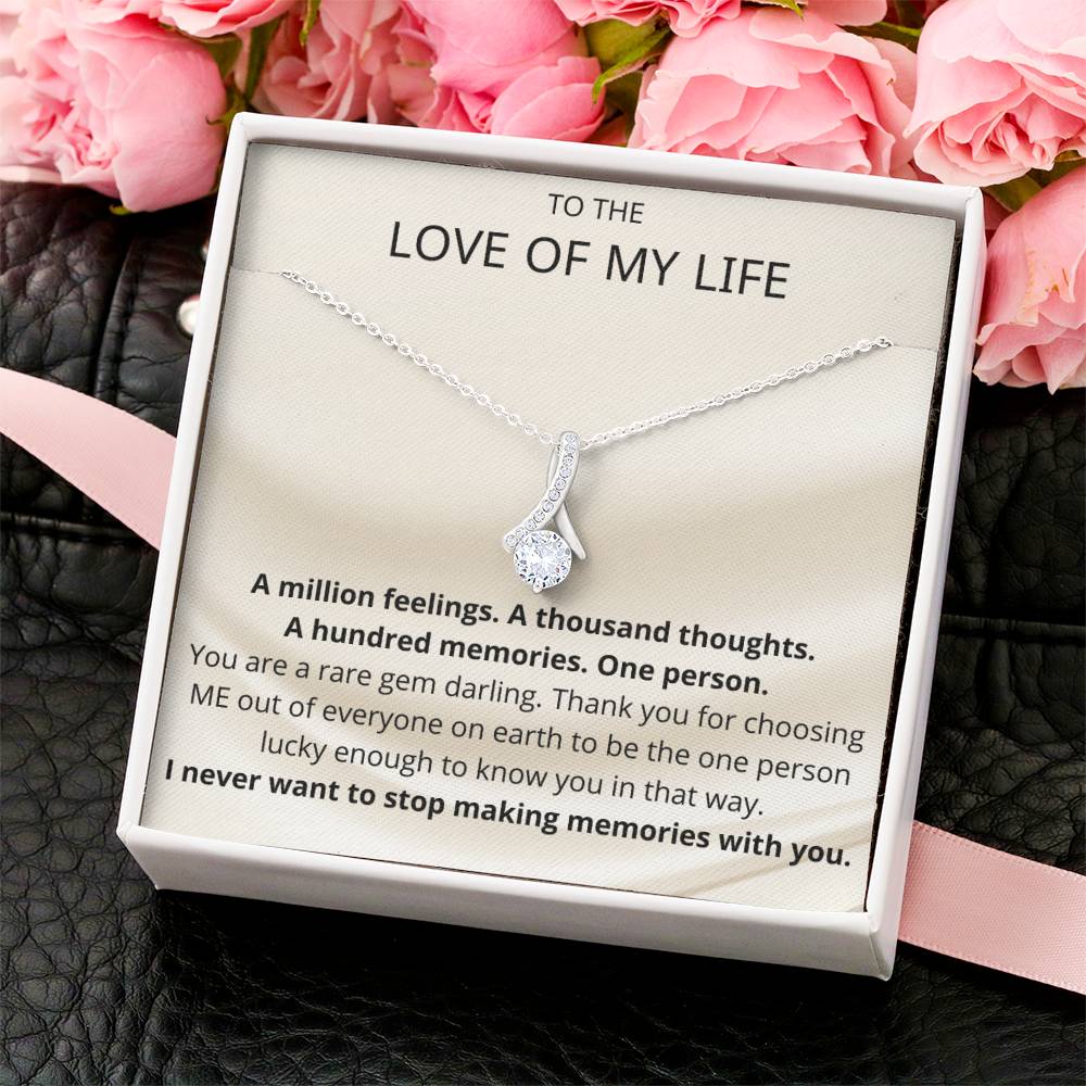 Ribbon Pendant 14K White Gold Plated Necklace - To The Love Of My Life Alluring Beauty Necklace