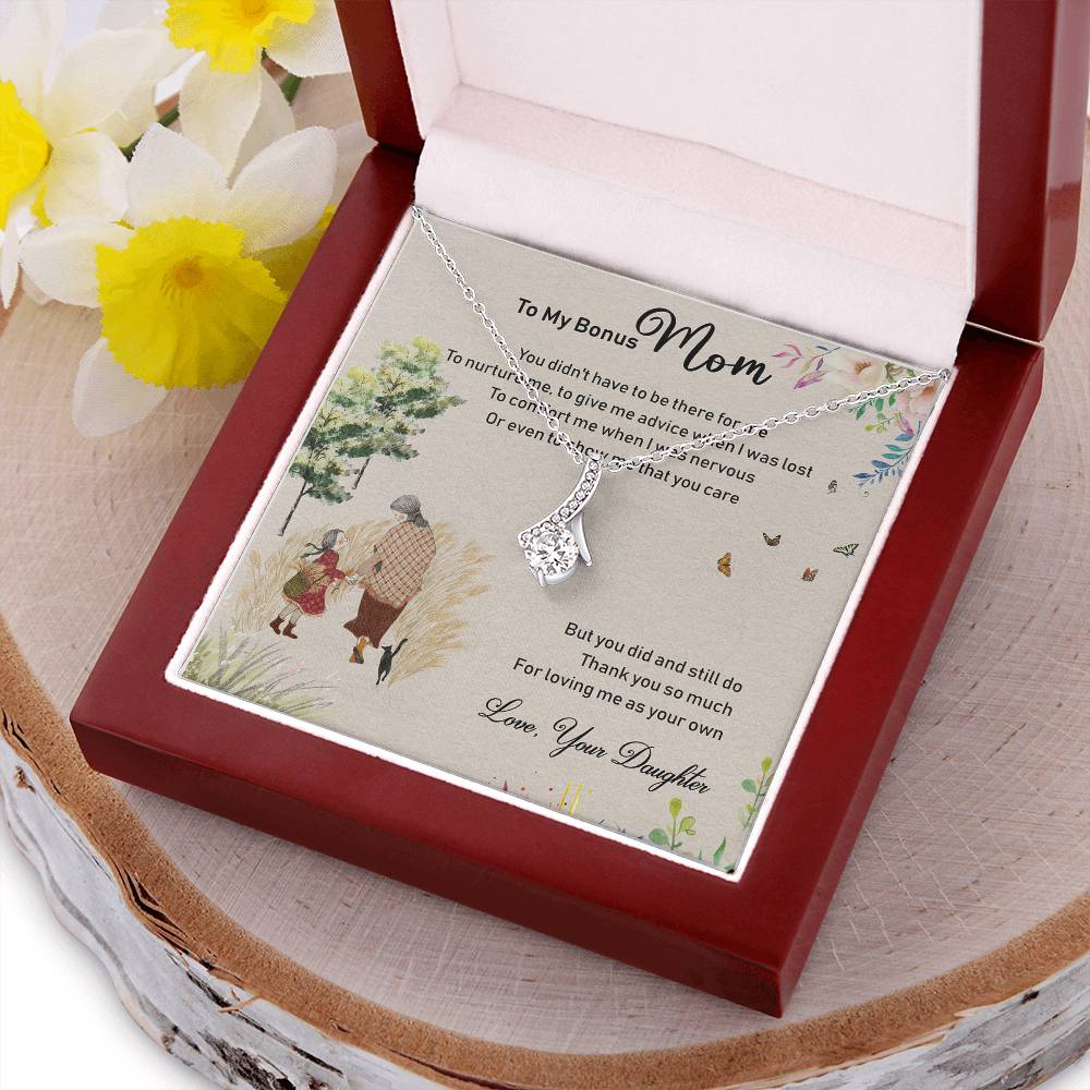 To My Bonus Mom Alluring Beauty Necklace Mother's Day Message Card Gift From Bonus Daughter - Initials Hearts Necklace To My Bonus Mom Alluring Beauty Necklace