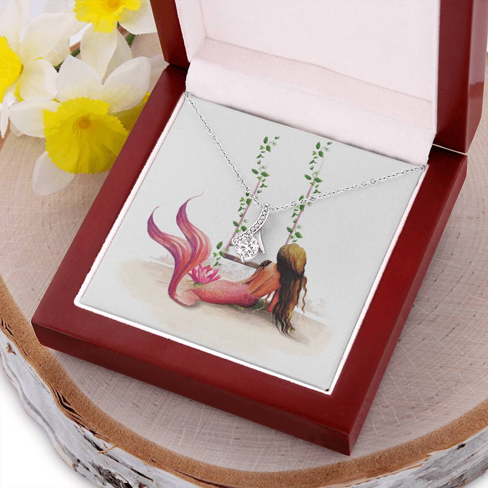 Pink Mermaid Lovers Bling Art Necklace Alluring Beauty Magical Birthday Or Christmas Gift For Her Alluring Beauty Necklace