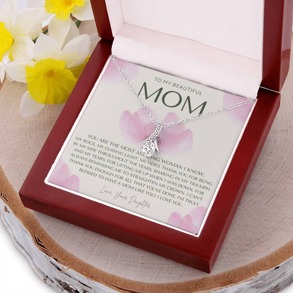 To My Beautiful Mom Necklace  Badass Mom Gift  Mother's Day Gift  Daughter To Mom Gift  Gift From Daughter To Mom On Wedding Day Alluring Beauty Necklace