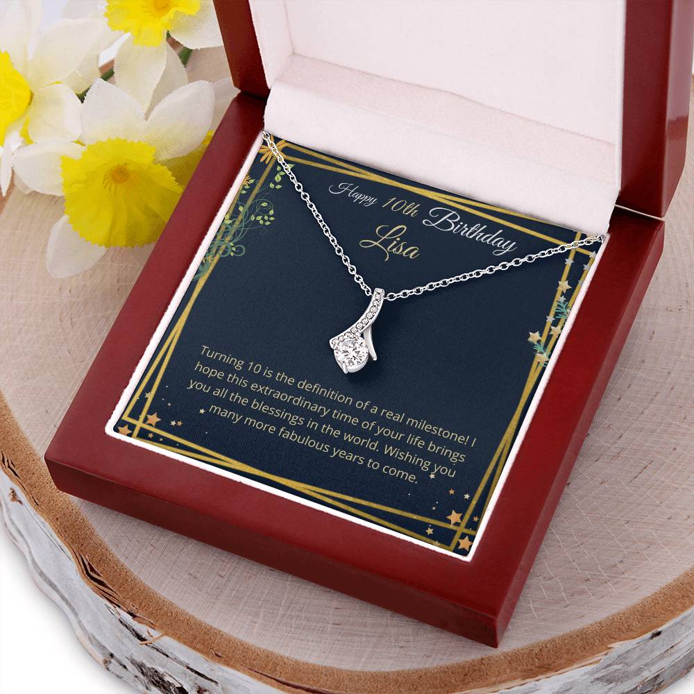 Customize Birthday Gifts For Her The Ribbon Necklace Gift For Girl 10Th Birthday Girl 10Th Birthday Gift Tenth Birthday Alluring Beauty Necklace