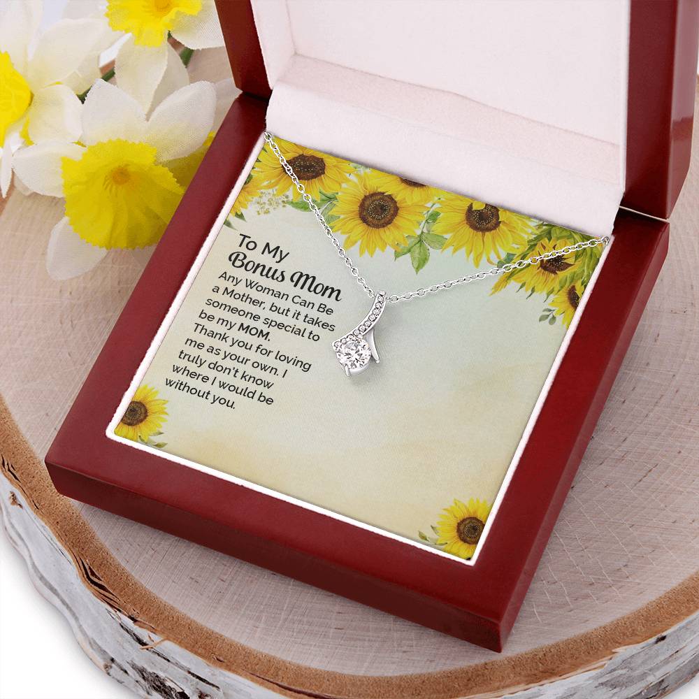 Ribbon Pendant Necklace -To My Bonus Mom- Takes Someone Special Alluring Beauty Necklace