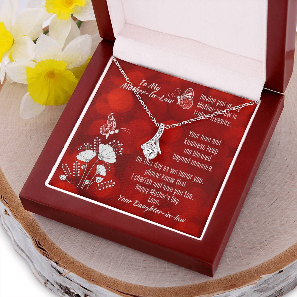 Ribbon Shaped Necklace And Mother's Day Message Card With Butterflies To Mother-In-Law Alluring Beauty Necklace