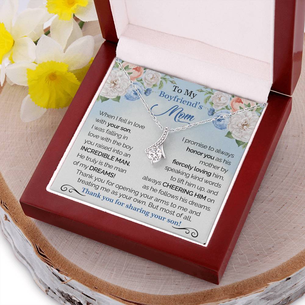To My Boyfriend's Mom - Thank You For Sharing Your Son Christmas Gift For Boyfriends Mom Pendant Necklace Mothers Day Gift Alluring Beauty Necklace