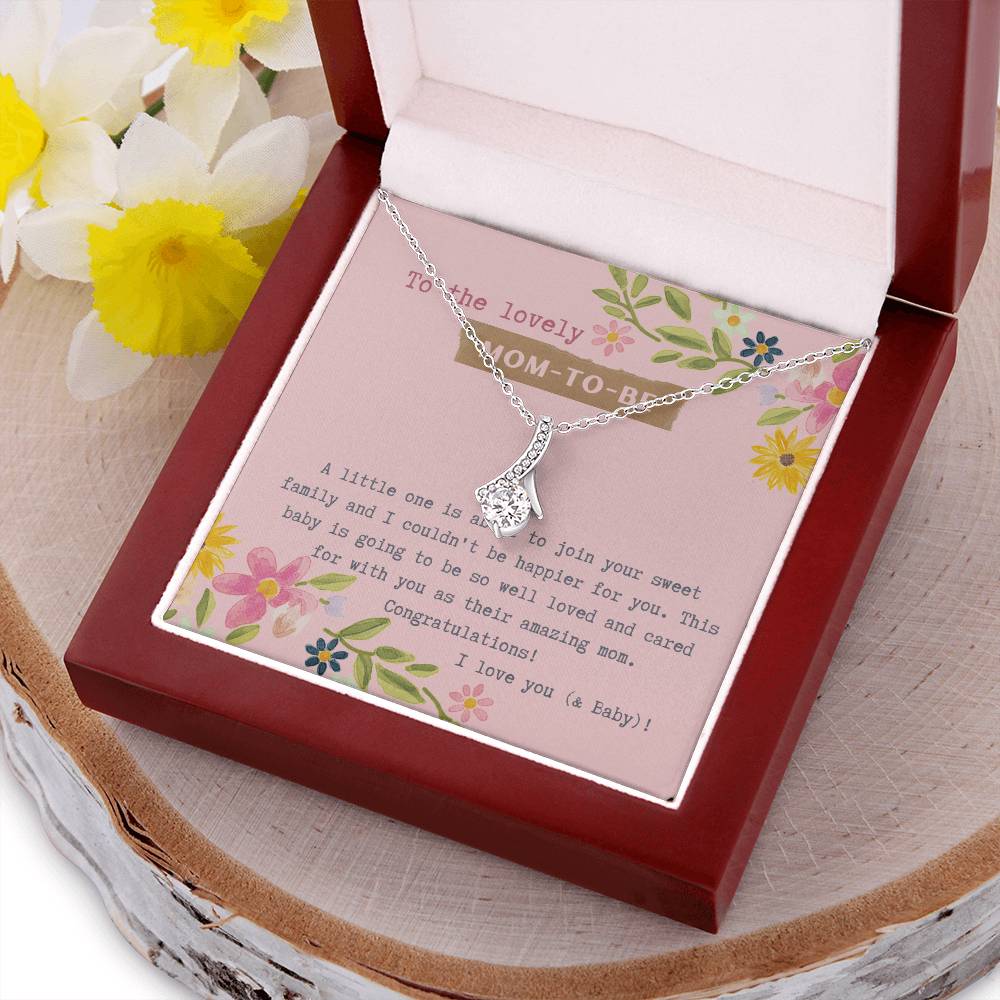 Mom To Be Ribbon Drop Necklace  Pink Floral Baby Shower Alluring Beauty Necklace