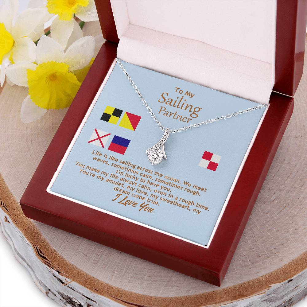 Ribbon Pendant Necklace With Sailing Across The Ocean Message Card Gift For Wife Alluring Beauty Necklace