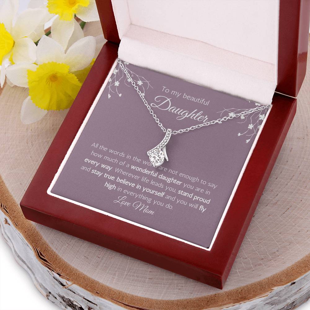 Mom To Daughter - 14K White Gold Cubic Zirconia Necklace Alluring Beauty Necklace