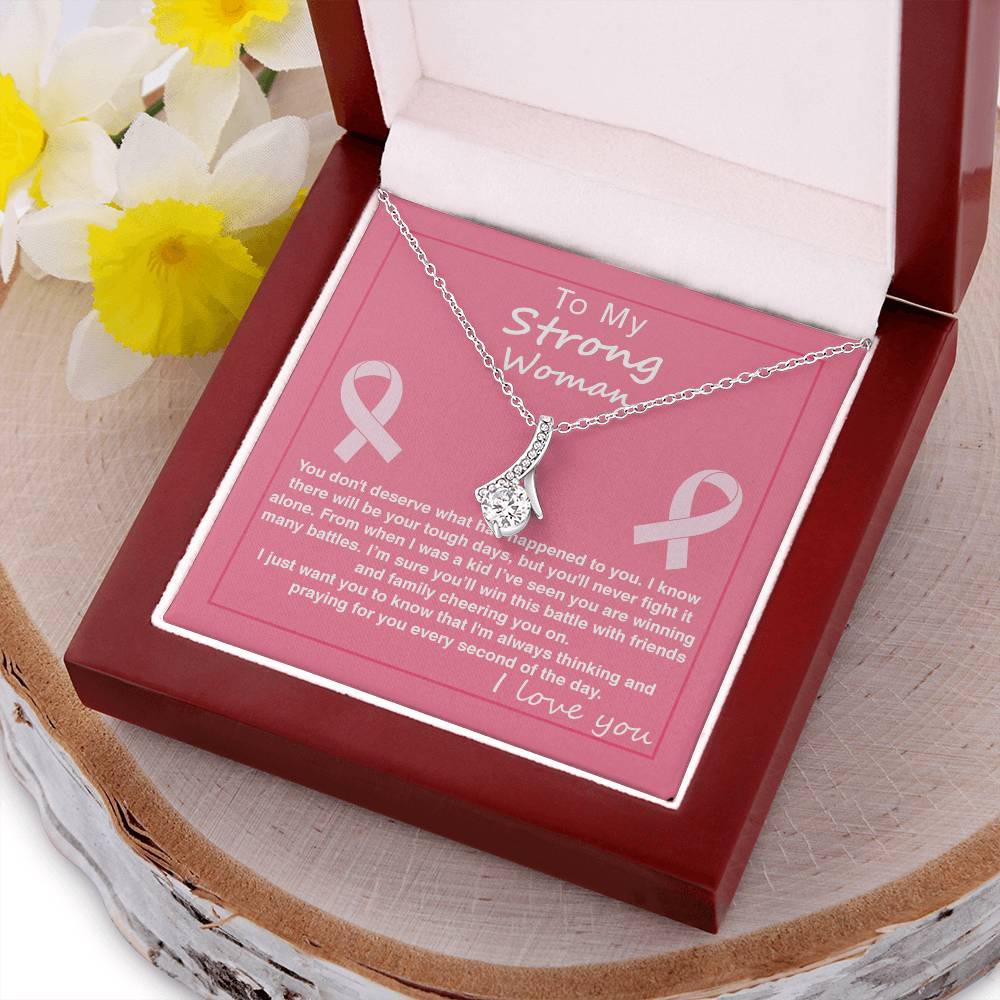 Ribbon Pendant Necklace With Strong Woman Will Win This Battle Message Cardgift For Mother Alluring Beauty Necklace