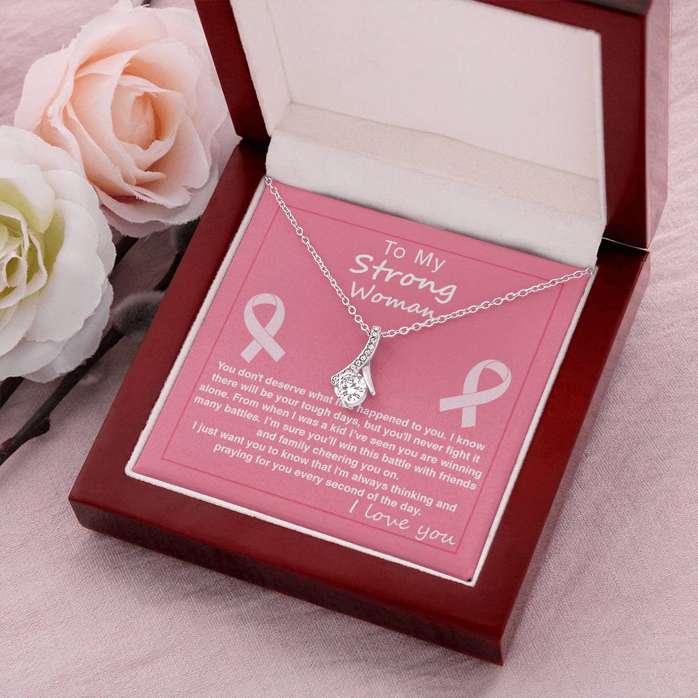 Ribbon Pendant Necklace With Strong Woman Will Win This Battle Message Cardgift For Mother Alluring Beauty Necklace