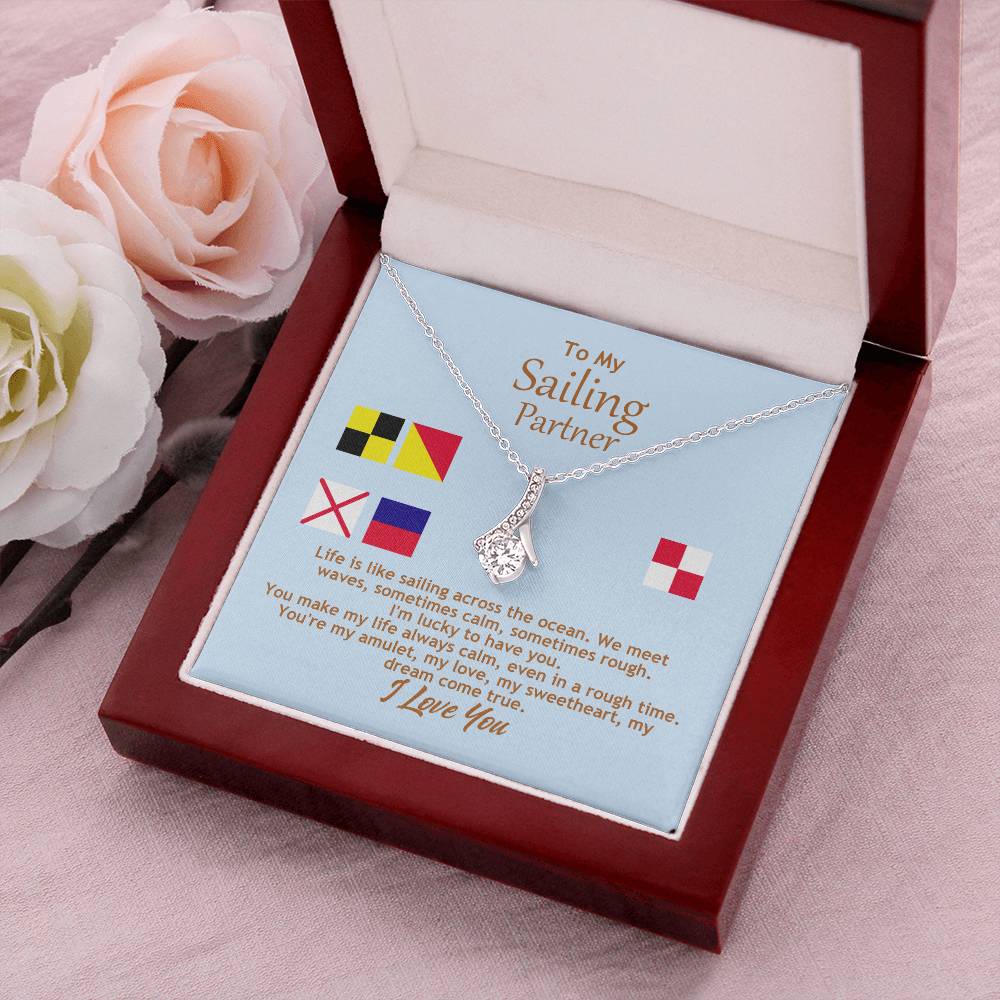 Ribbon Pendant Necklace With Sailing Across The Ocean Message Card Gift For Wife Alluring Beauty Necklace