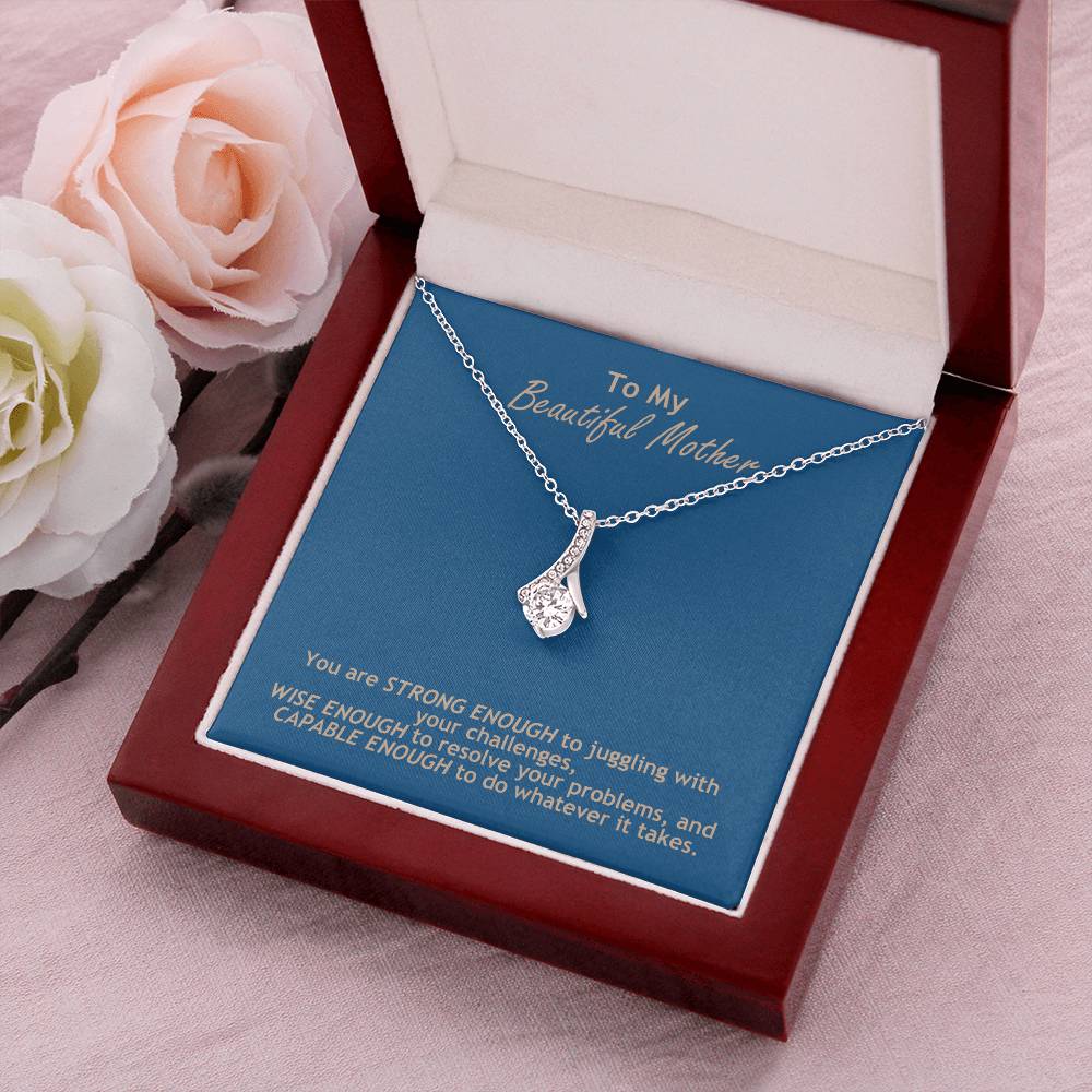 Ribbon Pendant Necklace With Strong Wise Capable Mother Message Card Gift For Mother Alluring Beauty Necklace