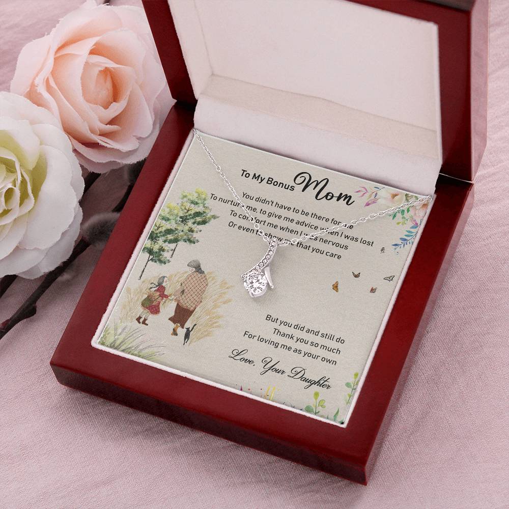 To My Bonus Mom Alluring Beauty Necklace Mother's Day Message Card Gift From Bonus Daughter - Initials Hearts Necklace To My Bonus Mom Alluring Beauty Necklace