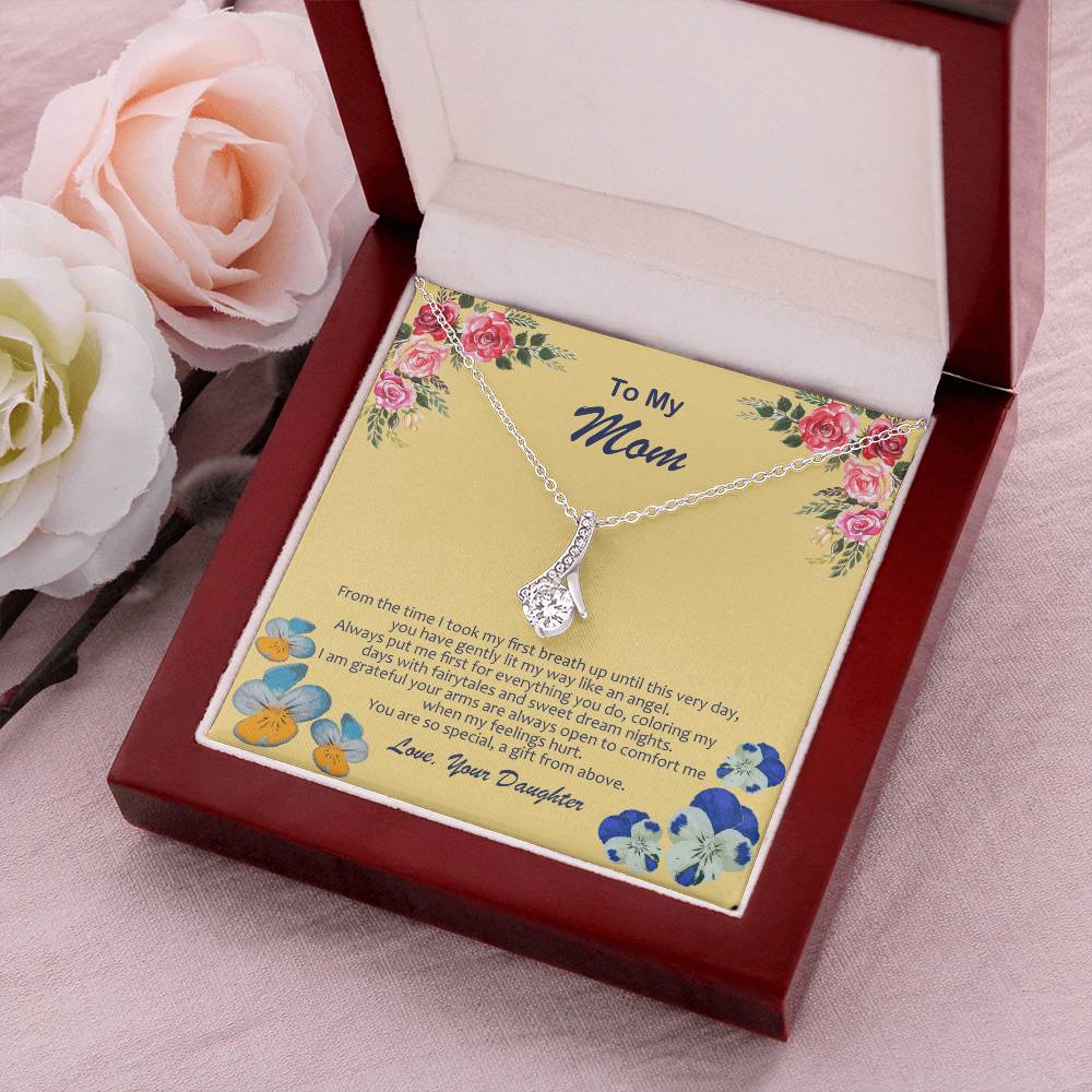Ribbon Pendant Necklace With My Mom Is My Angel Card Alluring Beauty Necklace