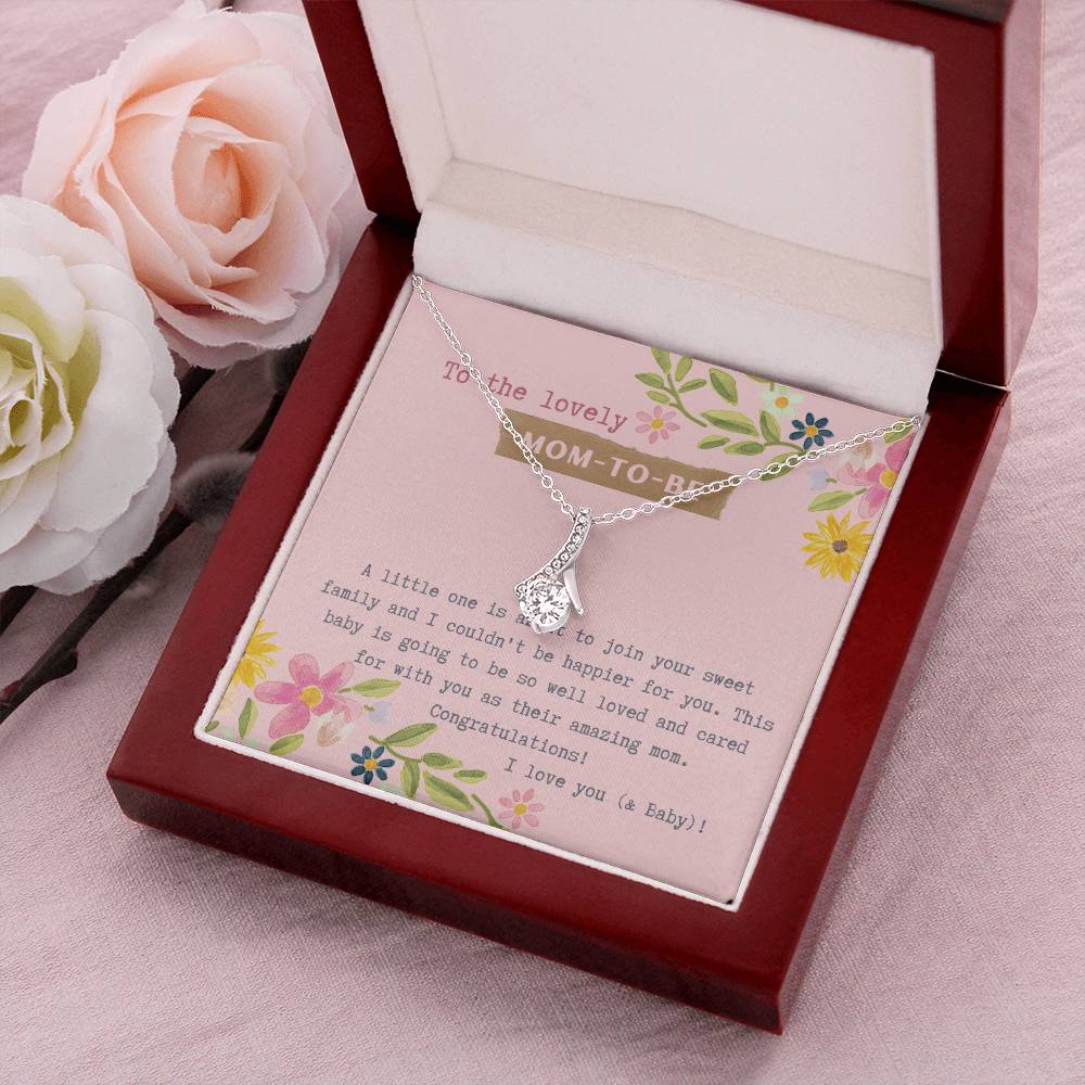 Mom To Be Ribbon Drop Necklace  Pink Floral Baby Shower Alluring Beauty Necklace