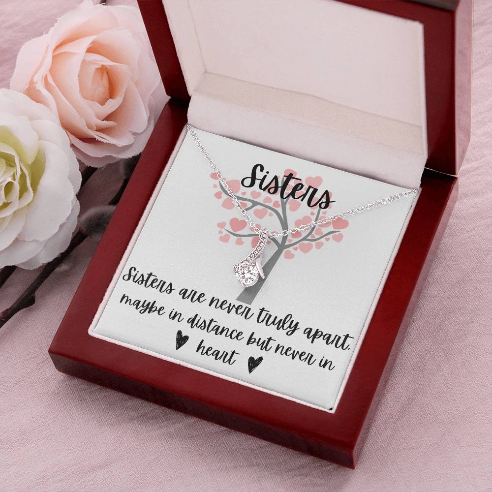 Sisters - Interlocking Necklace - Love Tree Background Message Card Jewelry Gift Holiday  Birthday Gift For Sister Wedding Gift Necklace Gift Sister Alluring Beauty Necklace