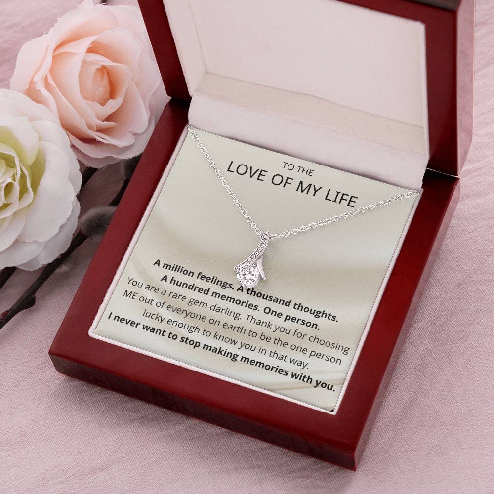 Ribbon Pendant 14K White Gold Plated Necklace - To The Love Of My Life Alluring Beauty Necklace