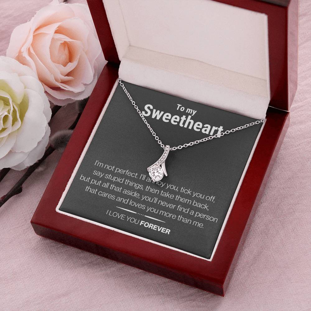 Sweetheart Necklace - 14K White Gold Over Stainless Steel - Alluring Alluring Beauty Necklace