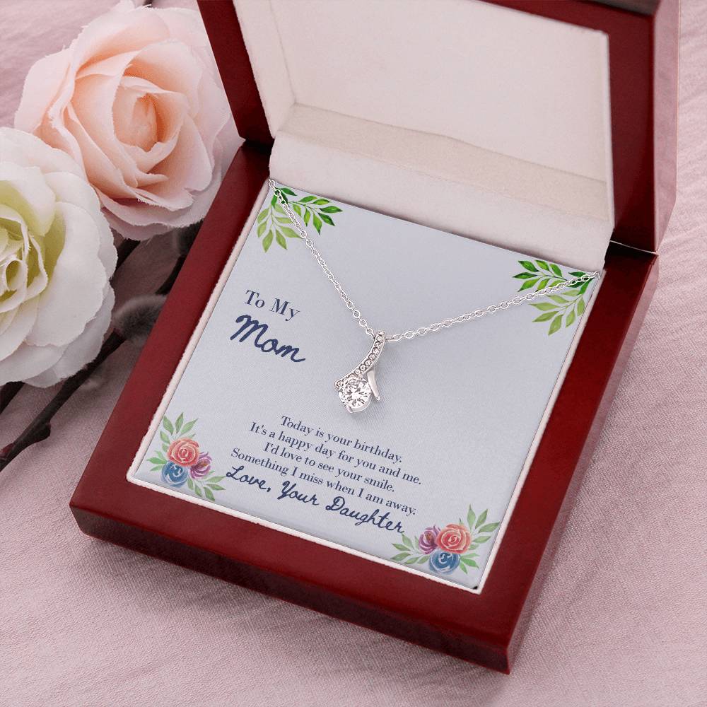 Ribbon Pendant Necklace With Love To See A Smile On Your Birthday Message Card Gift For Mother Alluring Beauty Necklace