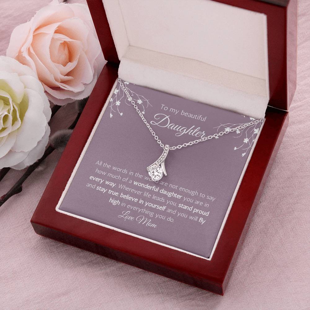 Mom To Daughter - 14K White Gold Cubic Zirconia Necklace Alluring Beauty Necklace