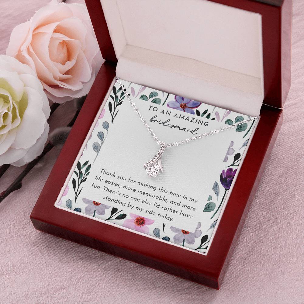 Bridesmaid Ribbon Drop Necklace Purple Floral Border Thank You Gift Wedding Alluring Beauty Necklace