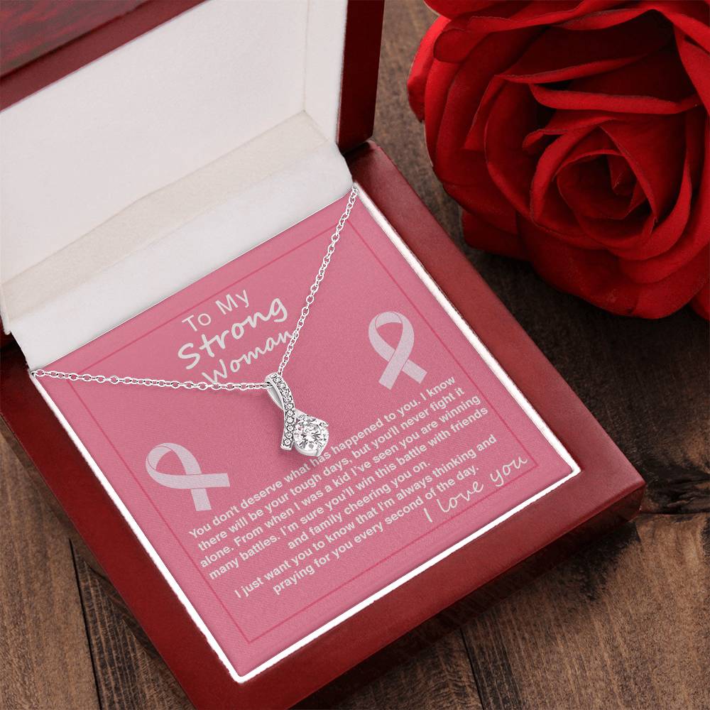 Ribbon Pendant Necklace With Strong Woman Will Win This Battle Message Cardgift For Mother Alluring Beauty Necklace