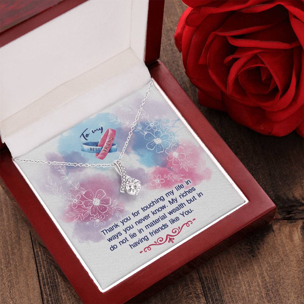To My Best Friend Sparkly Ribbon Pendant Alluring Beauty Necklace