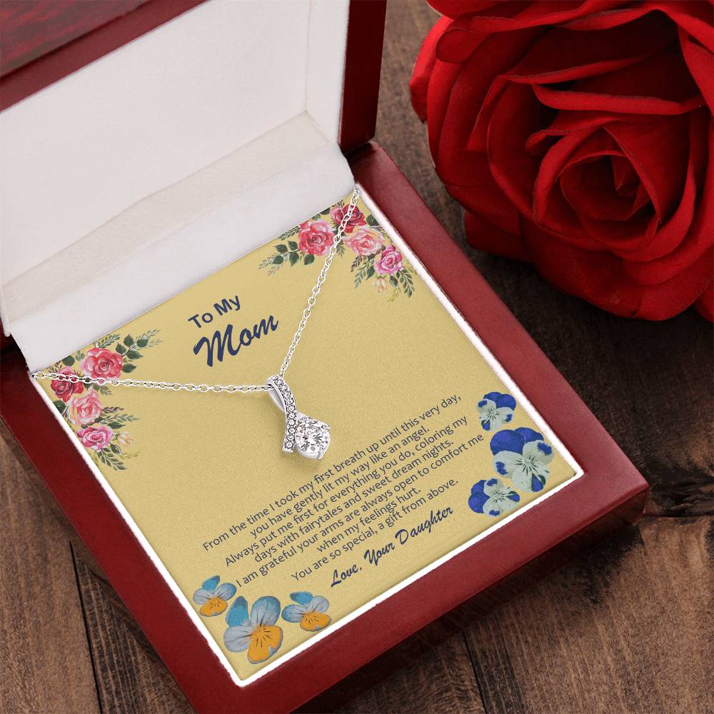 Ribbon Pendant Necklace With My Mom Is My Angel Card Alluring Beauty Necklace