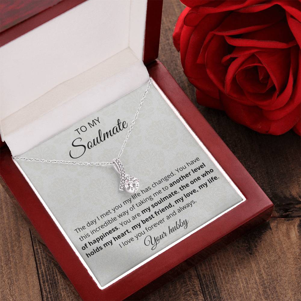 Ribbon Pendant 14K White Gold Plated Necklace - To My Soulmate Alluring Beauty Necklace