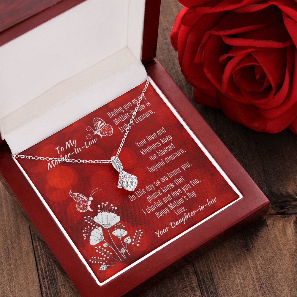 Ribbon Shaped Necklace And Mother's Day Message Card With Butterflies To Mother-In-Law Alluring Beauty Necklace