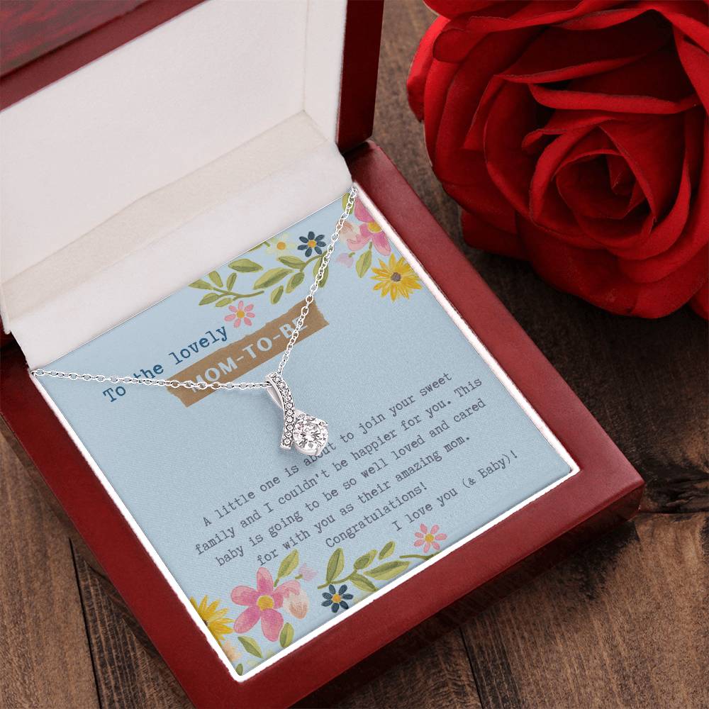 Mom To Be Ribbon Drop Necklace  Blue Floral Baby Shower Alluring Beauty Necklace