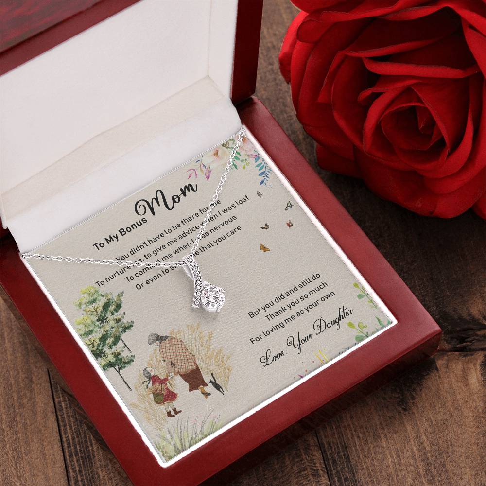 To My Bonus Mom Alluring Beauty Necklace Mother's Day Message Card Gift From Bonus Daughter - Initials Hearts Necklace To My Bonus Mom Alluring Beauty Necklace