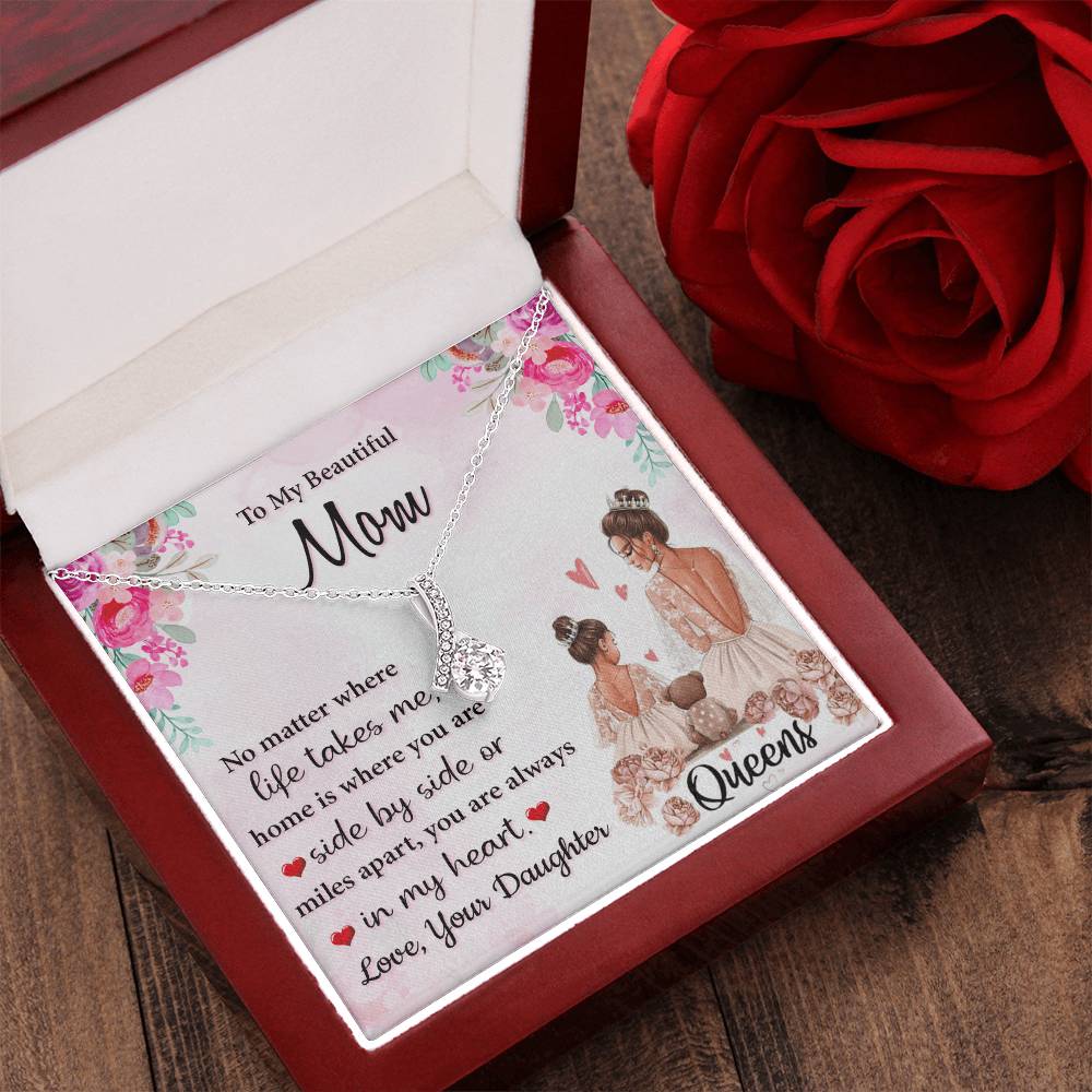 To My Beautiful Mom Home Is Where You Are Side By Side Mile Apart Your Are Always In My Heart Alluring Beauty Necklace