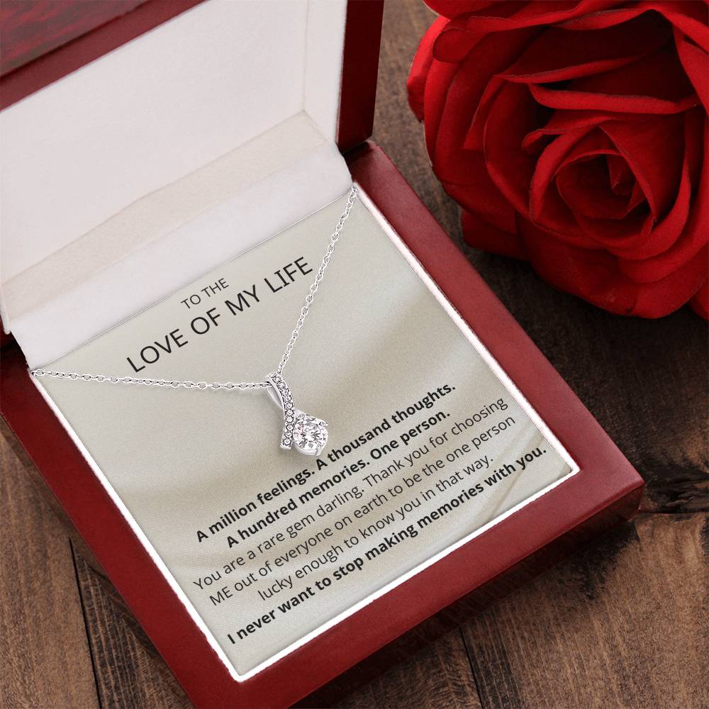 Ribbon Pendant 14K White Gold Plated Necklace - To The Love Of My Life Alluring Beauty Necklace