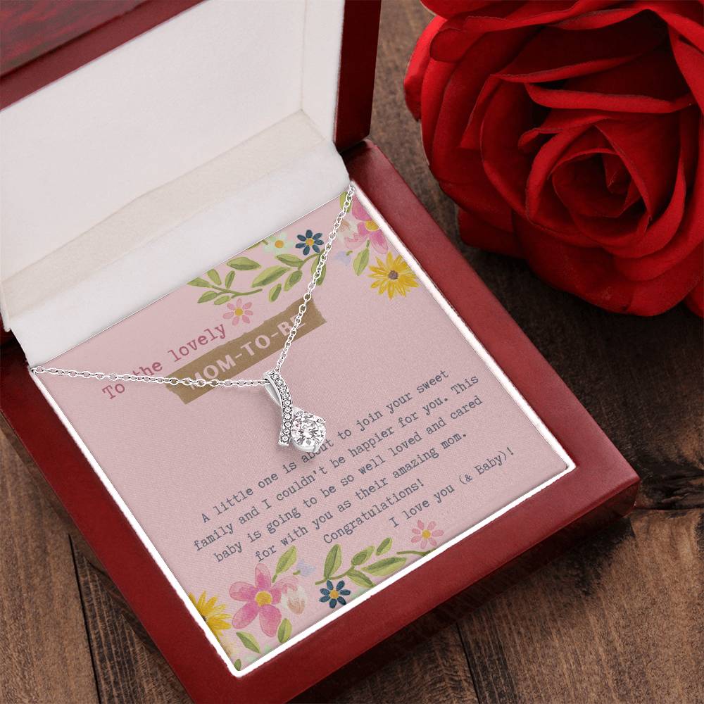 Mom To Be Ribbon Drop Necklace  Pink Floral Baby Shower Alluring Beauty Necklace