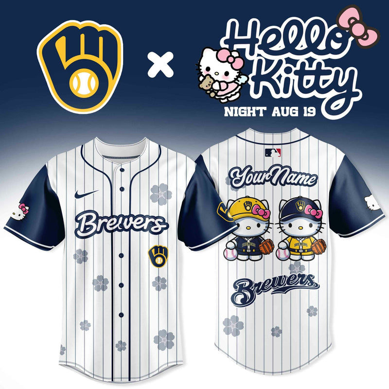 Milwaukee Kitty Night Navy Sleeve Custom Name Baseball