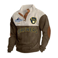 Milwaukee Cream Navy Corduroy Button Baseball Pullover