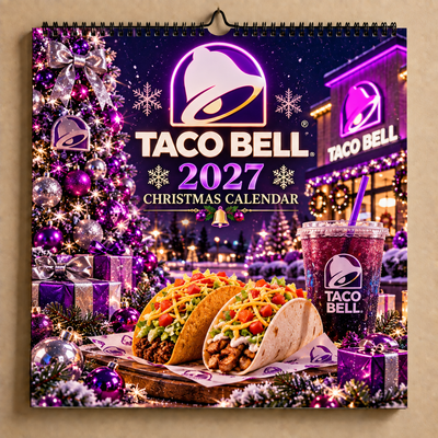 Purple Neon Taco Christmas 2027 Wall Calendar