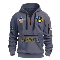 Milwaukee Zip Pocket Grey Baseball Hoodie