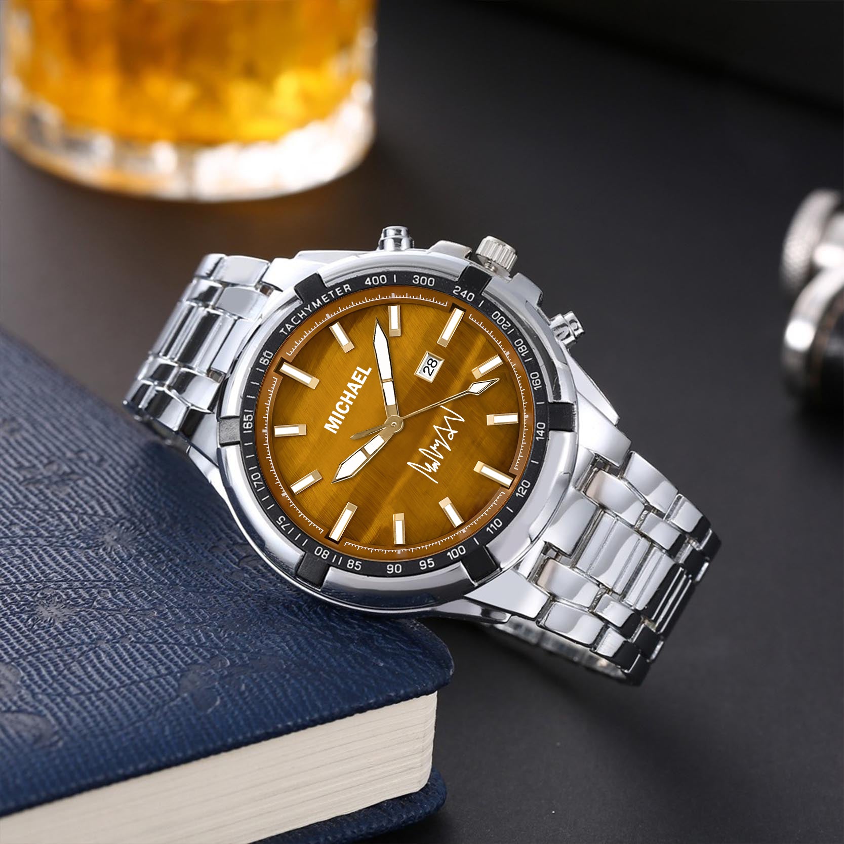 Custom Wrist Watches For Men - Tiger's Eye Brown Dial