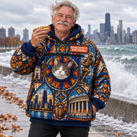 Chicago Stained Glass Cat Pouch Hoodie