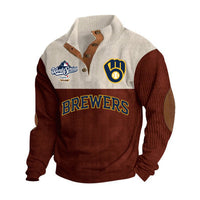 Milwaukee Cream Navy Corduroy Button Baseball Pullover